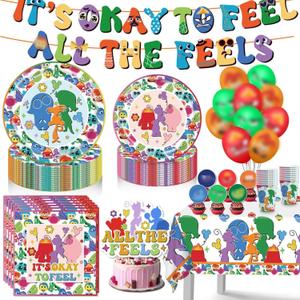 105pcs Inside Birthday Party Decorations Tableware Party Supplies Set include Banner, dinner Plates, Dessert Plates, Cups, Napkins, Balloons, Tablecloth, Cake Topper and Cupcake