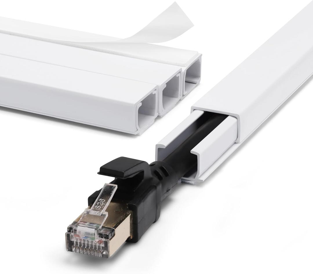 ZhiYo Cord Hider Wall for One Cord, 68in Cord Covers for Wires on Wall, Easy Install Cable Cover Wall, Cable Raceway White Hide Cords, Cable Hider Cord Management Wall, 4X L17in W0.6in H0.4in