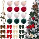 25pcs Velvet Christmas Ornaments Set, 3.15 Inch 12 Christmas Tree Balls, 12 Velvet Bows, 1 Eight Bell Jute Garland for Family Holiday Wreaths Gift Wrapping Hanging Decoration