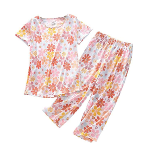 Lu's Chic Women's Capri Pajama Set Loungewear Pant Sleepwear Short Sleeve Summer Cotton Cute Elastic Band Lounge 3XL