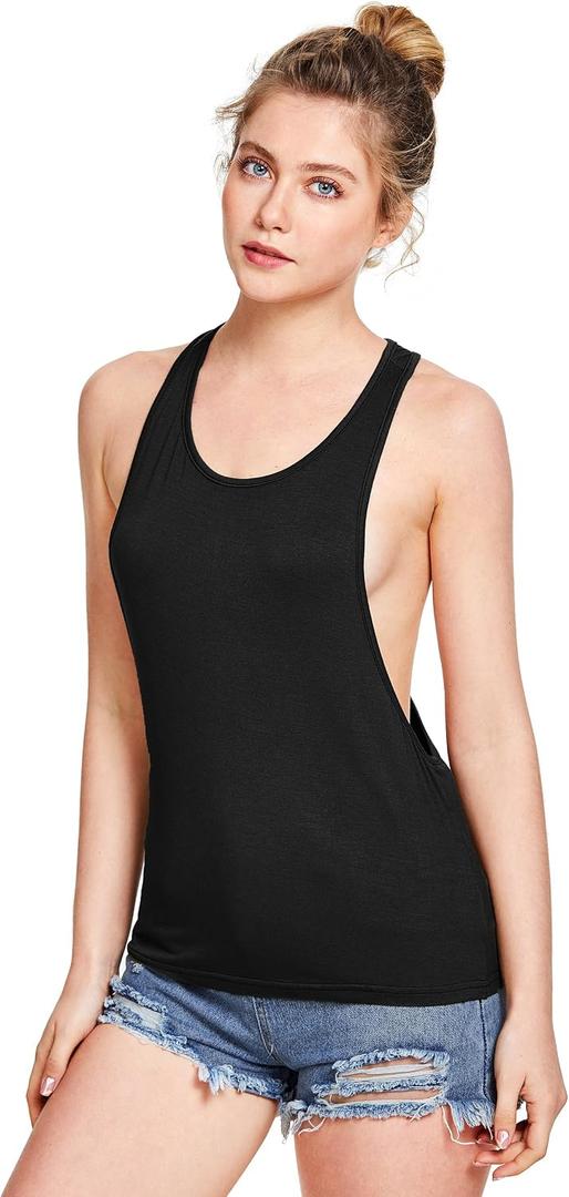 SweatyRocks Women's Sleeveless Flowy Loose Fit Racerback Scoop Neck Yoga Workout Gym Summer Tank Top (Black, S)