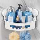 TAILI Corner Shower Caddy with Suction Cups, Wall Mounted Organizer Plastic Rack for Small Bathrooms, Kitchen, Removable Drill-Free Heavy Duty Shelf Basket, White