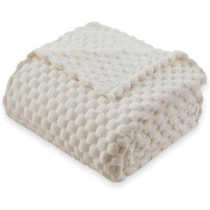 Super Soft Fleece Twin Blanket 50x70 Inches for Couch, Premium Silky with 3D Imitation Turtle Shell Jacquard Decorative Blankets, Lightweight and Cozy for Sofa.Ivory (Beige)