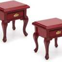 Miniature End Table 2PCS Dollhouse Furniture 1:12 Accessories Wooden BedroomNightstand Set of 2 Vintage Table Living Room Scene Bedroom Bedsides HouseModel Decoration (Red)