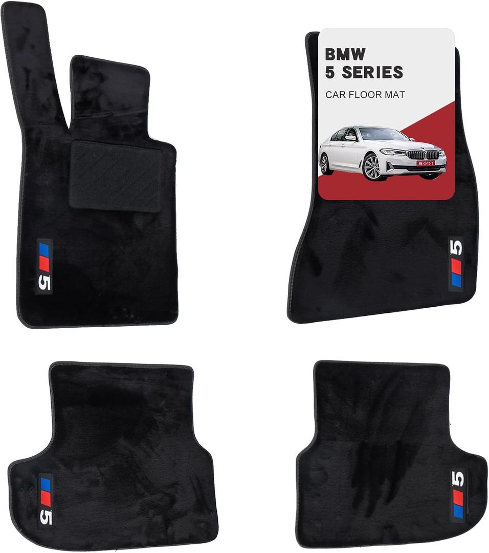 Custom car mats for BMW 5 Series 2018-2023 (530i, 540i, 530e, M550i, 540d) All-Weather Wool Carpet Car Mats, Luminous, Custom Fit, Anti-Slip Full Coverage with Logo