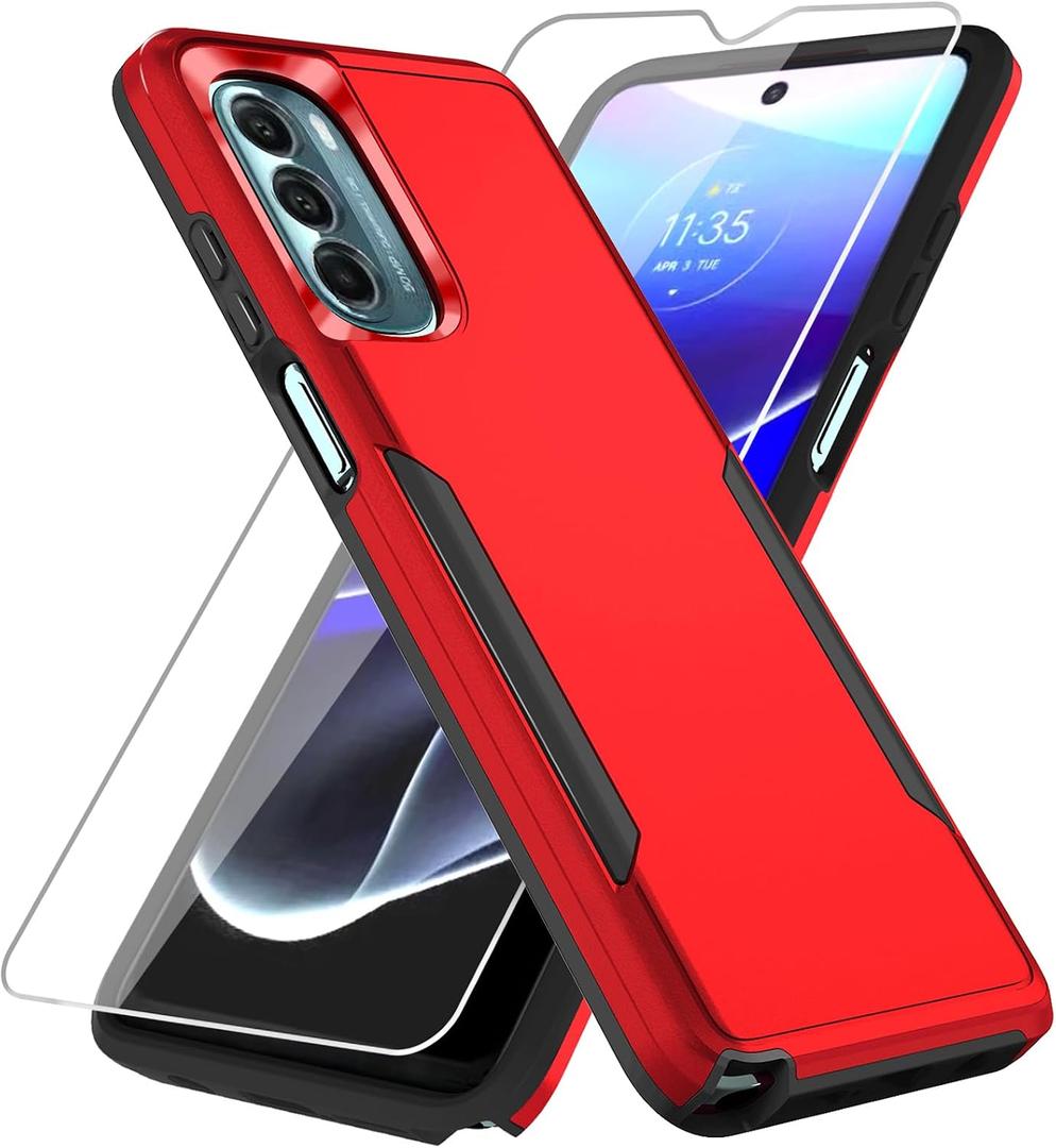 for Motorola G Stylus 5G 2022 Case, with Screen Protector,[Military Grade Drop Tested] Heavy-Duty Tough Rugged Shockproof Protective Case for Motorola Moto G Stylus 5G 2022, Red