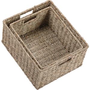 HOONEX Large Wicker Baskets for Storage, Seagrass Baskets with Dual Handles, Woven Set of 2, Natural
