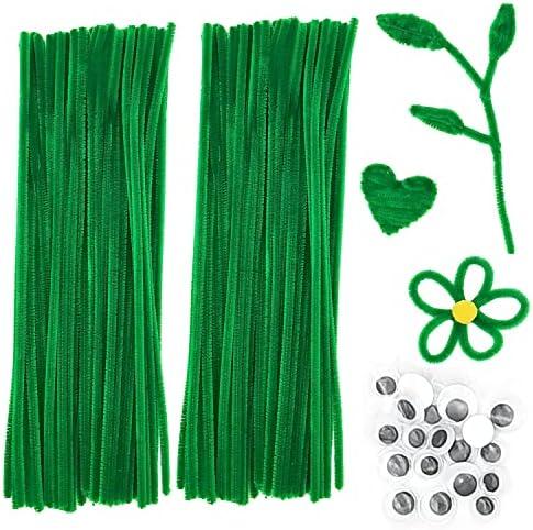 Pack of 2, Cldamecy 200 Pieces Pipe Cleaners Set with 20 pcs Googly Eyes,Green Chenille Stems Pipe Cleaners Supplies for DIY Craft Projects and Decorations