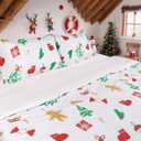 HITIME 100% Polyester Printed Christmas Duvet Cover Set - Queen Size 3 Piece Lightweight & Breathable Bedding Set, Soft Microfiber Comforter Cover with Zipper Closure, Christmas Cartoon