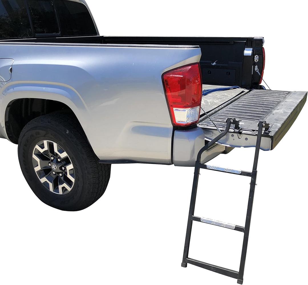 Beech Lane Pickup Truck Tailgate Ladder - Universal Fit, Stainless Steel Self Drilling Hex Screws for Easy Install, Durable Aluminum Step Grip Plates, and Sturdy Rubber Ladder Feet