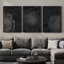 3 Piece Framed Black Tree Rings Wall Art for Living Room, Large Abstract Wood Stump Canvas Artwork for Walls, Rustic Nature Minimalist Prints Paintings for Bedroom Hallway Wall Decor 24x36 Inch