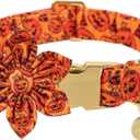 XL Halloween Puppy Collar with Cotton Flowers, Durable Metal Buckle, 16-26in