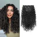 Clip in Hair Extensions, FLUFYMOOZ 4PC 100 Pure Protein Silk Hair Extensions Long Soft Natural Hairpiece 16 Inch Curly Hair Extension for Women (Black Brown)