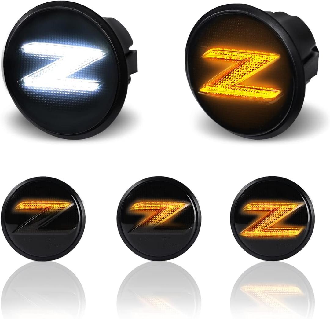 LED Side Marker Lights for Nissan 370z Z34 2009-2020, 350z Z33 2003-2009 Sequential Amber Turn Signals & White Running Parking Lamps, Smoked Len 2pcs