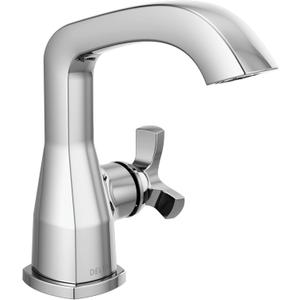 Delta Stryke Chrome Bathroom Faucet 1 Hole, Single Hole Bathroom Sink Faucet for Vanity, Metal Push-Pop Drain Assembly, Lumicoat Chrome 5766-PR-MPU-DST
