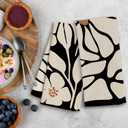 WFSM Boho Floral Kitchen Towels Set of 2- Black Floral Hand Towels, Beige Dish Towels, Decorative Kitchen Towels, Botanical Decorative Kitchen Towels, Boho Hand Towels for Bathroom, 1624 Inches
