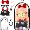 2 x 5-Piece Set of 15-17 cm Doll Clothing - Suitable for Girls, Including Black-Framed Glasses, Small Camera, Bow, and Transparent Doll Display Bag (No Doll) (Cowboy)