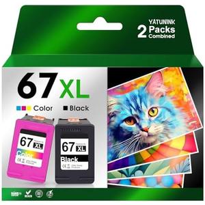 YATUNINK 67XL Ink Cartridges Combo Pack Compatible for HP Ink 67 XL Work with DeskJet 2827e 4155e 2800e 2755e 2700 2734e 2855e Envy 6455e 6400e 6000 Printer (Black, Tri-Color)