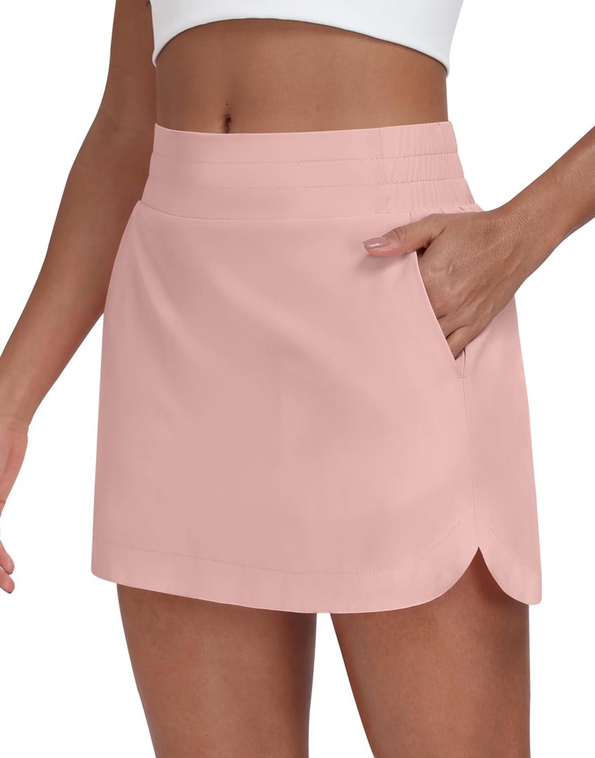 LTMNSZO Women's High Waisted Golf Tennis Skirts Lightweight Athletic Casual Skorts with 4 Pockets Inner Shorts (Light Pink, XL)