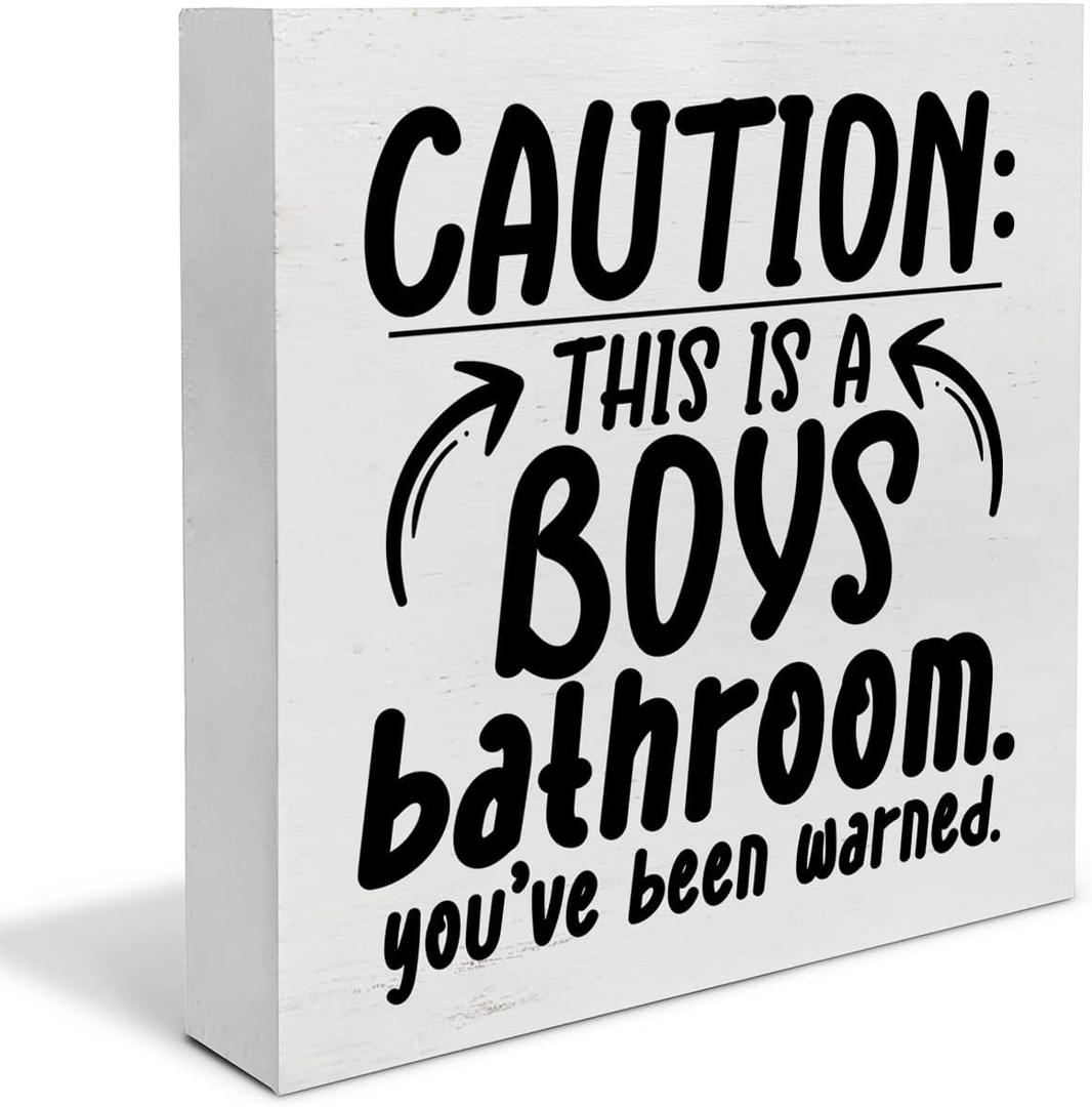 Country Caution Boys Bathroom Wood Box Sign Decor Desk Sign Humor Bathroom Wooden Box Block Sign Rustic Home Toilet Shelf Wall Decoration