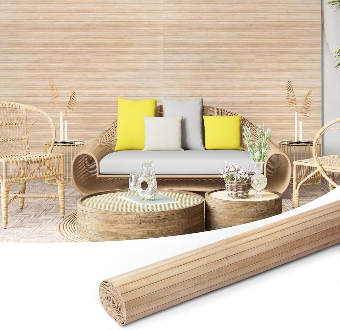 Art3d 48 x 96 Inch Natural Bamboo Wall Panel for Interior Wall Decor, Flexible Pole Wrap Wainscoting Wall Cladding Paneling for Living Room, Bedroom, Office, Kitchen Island, Light-carbonized