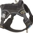 BUMBIN Tactical Dog Harness for Medium Dogs, No Pull, Reflective, Adjustable, Black, M(Neck:16-20", Chest:17-27")