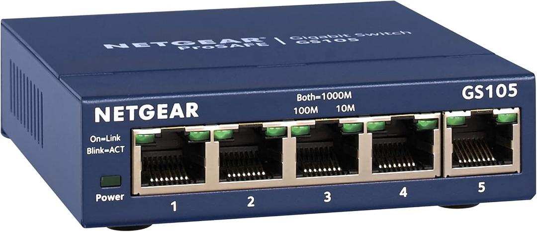 NETGEAR 5-Port Gigabit Ethernet Unmanaged Switch (GS105NA) - Desktop or Wall Mount