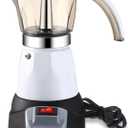 Electric Espresso Maker Transparent Coffee Maker Electric Moka Pot Portable Aluminum Espresso Machine Italian Moka Pot with Detachable Base, Coffee Gift for Women Men Home Travel (White,6 Cup)