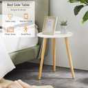 Apicizon Round Side Table, White Bedside Table Coffee End Table for Bedroom, Living Room, Small Spaces, Easy Assembly Nightstands with Natural Wood Legs, 16.5 x 20.5 Inches