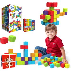 Magnetic Building Blocks & Magnetic Puzzle Toys for Toddlers, Large Building Blocks Cubes 1.65 Inches, Sensory & Montessori Toys for Boys & Girls 1 2 3 Years Old(40pcs)