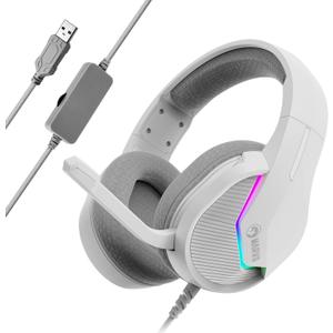 MARVO USB Gaming Headset with Mic, Wired Headphone with Surround Sound, Noise Canceling Gaming Headphones for PC, PS4/PS5, Laptop, Mac, Switch- H8618 (White)