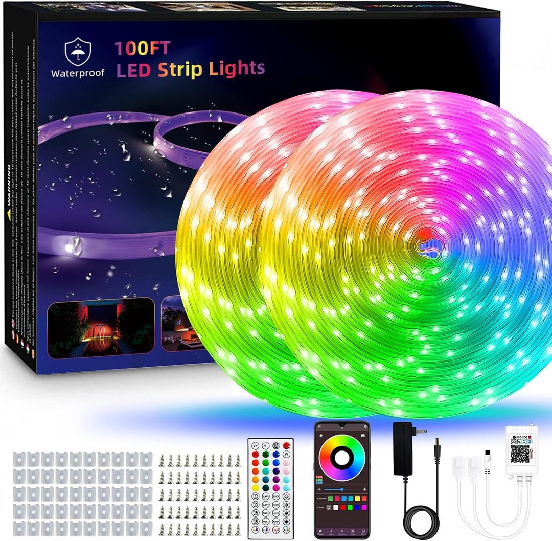 HEDYNSHINE Outdoor LED Strip Lights,100FT RGB Color Changing Indoor/Outdoor Waterproof Strip Lights with Remote Control and APP Music Sync for Home and Garden