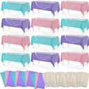 24 Pcs Fish Net and Tablecloth Set 3 Colors Ocean Waves Plastic Tablecloths and Cotton Fish Net Set for Nautical Baby Shower Pirate Mermaid Birthday Party Decorations, 54 x 108 Inch