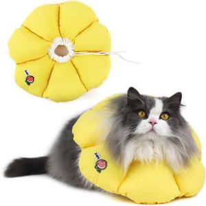 HiDREAM Cat Cone Collar,Cute Waterproof Elizabethan e Collar for Cats,Anti-Bite Lick Wound Healing Safety Cat Recovery Collar,Yellow Flower All-Season Style (Yellow, M)