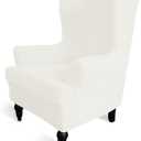 Easy-Going Stretch Wingback Chair Sofa Slipcover 1-Piece Sofa Cover Furniture Protector Couch Soft with Elastic Bottom Spandex Jacquard Small Checks (Wing Chair, Cream)