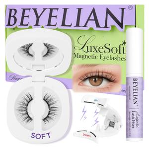 BEYELIAN Magnetic Eyelashes with Applicator Kit, Upgrade Reusable Magnetic Lashes With Fixer, No Glue Needed Soft Magnetic Eyelash for Eye (Lightweight & Comfortable)