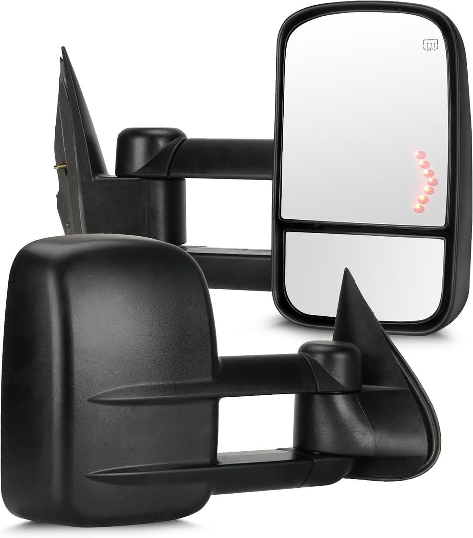 Youxmoto Towing Mirrors fit 2003-2006 for Chevy for GMC; For Silverado Sierra 1500 2500 HD/ 3500/ Suburban Tahoe/Yukon Pickup Truck Mirrors, Heated; Arrow Light; Manual Folding & Telescoping