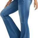 Knit Stretchy Jean Leggings for Women with Crossover High Waisted Bell Bottom Yoga Pants Flare Leggings with Pockets (Large, Blue)