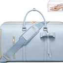 STHMEOOHT Rolling Garment Bag with Wheels, Luxury Travel Garment Duffle Bag for Women, 3-in-1 Convertible Suit Carry On Garment Bag for Travel PU Leather Luggage Bag for Business w/Shoe Pouch, Blue
