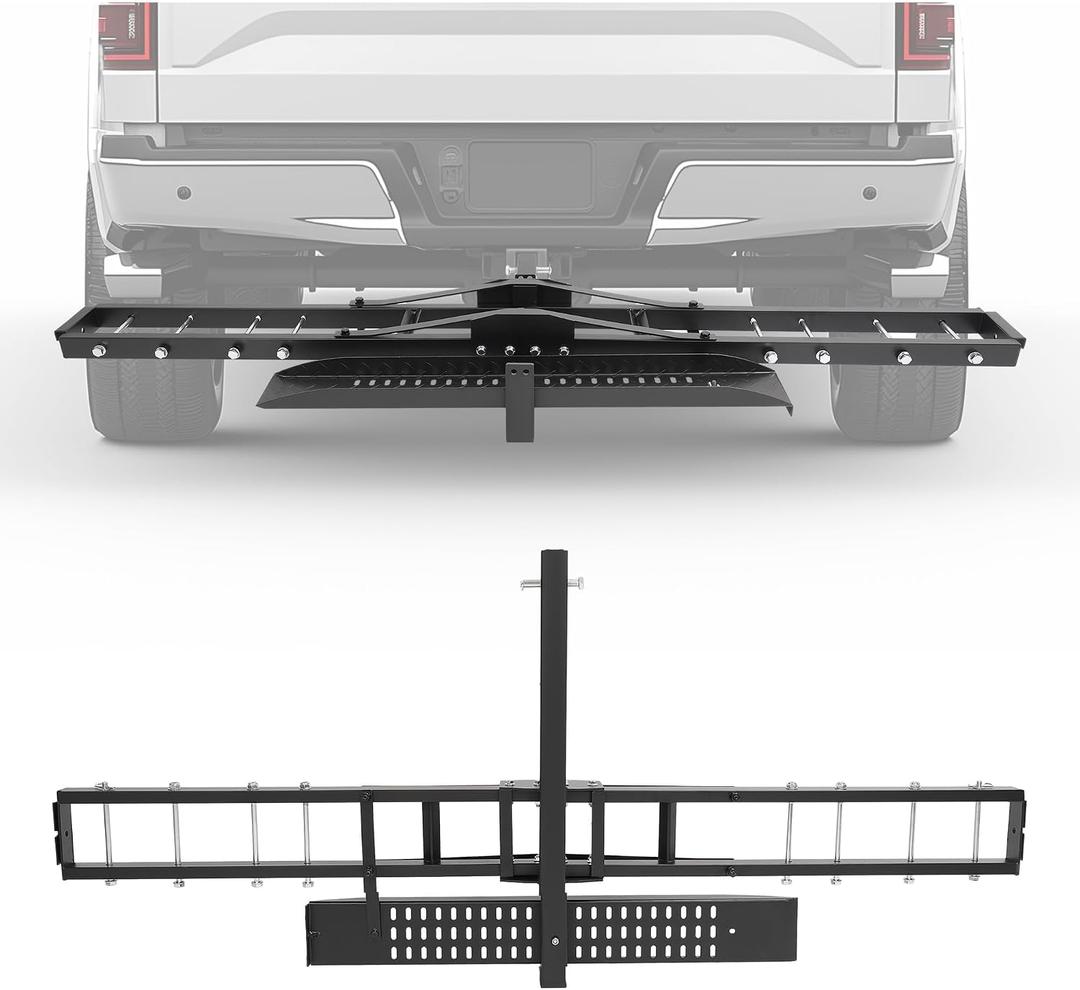ECOTRIC 500LB Hitch Mount Motorcycle Carrier Transportation Racks Hitch Mount Rack Dirt Bike Hitch Truck Heavy Duty Steel Powder Coated Black w/Loading Ramp Tilt Stability Locking Device