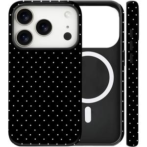 Magnetic for iPhone 17 Pro Case Cute Polka Dot Phone Case, Shockproof Slim TPU and Hard PC Protective Phone Cover Compatible with MagSafe Designed for Women Girls, Black