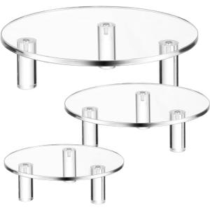 Lineshading 3 Pcs Round Acrylic Display Riser Clear Round Stands Clear Pedestal Riser Board for Cake Plant Dessert Jewelry Collectible Cupcake Figure Wedding Birthday Party Decor (8'',10'',12'')