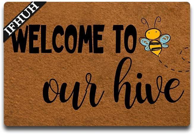 Welcome to Our Hive Doormat Bee Doormat Bee Gifts Front Door Mat Rubber Non Slip Backing Funny Welcome Mat Indoor Outdoor Rug 23.6 in(W) X 15.7 in(L)