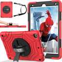 BMOUO Case for iPad 9th/8th/7th Generation -10.2 Inch 2021/2020/2019 with Screen Protector, 360 Rotating Stand Hand & Shoulder Strap Shockproof Kids Case for iPad 10.2" 9/8/7 Generation, Red Black