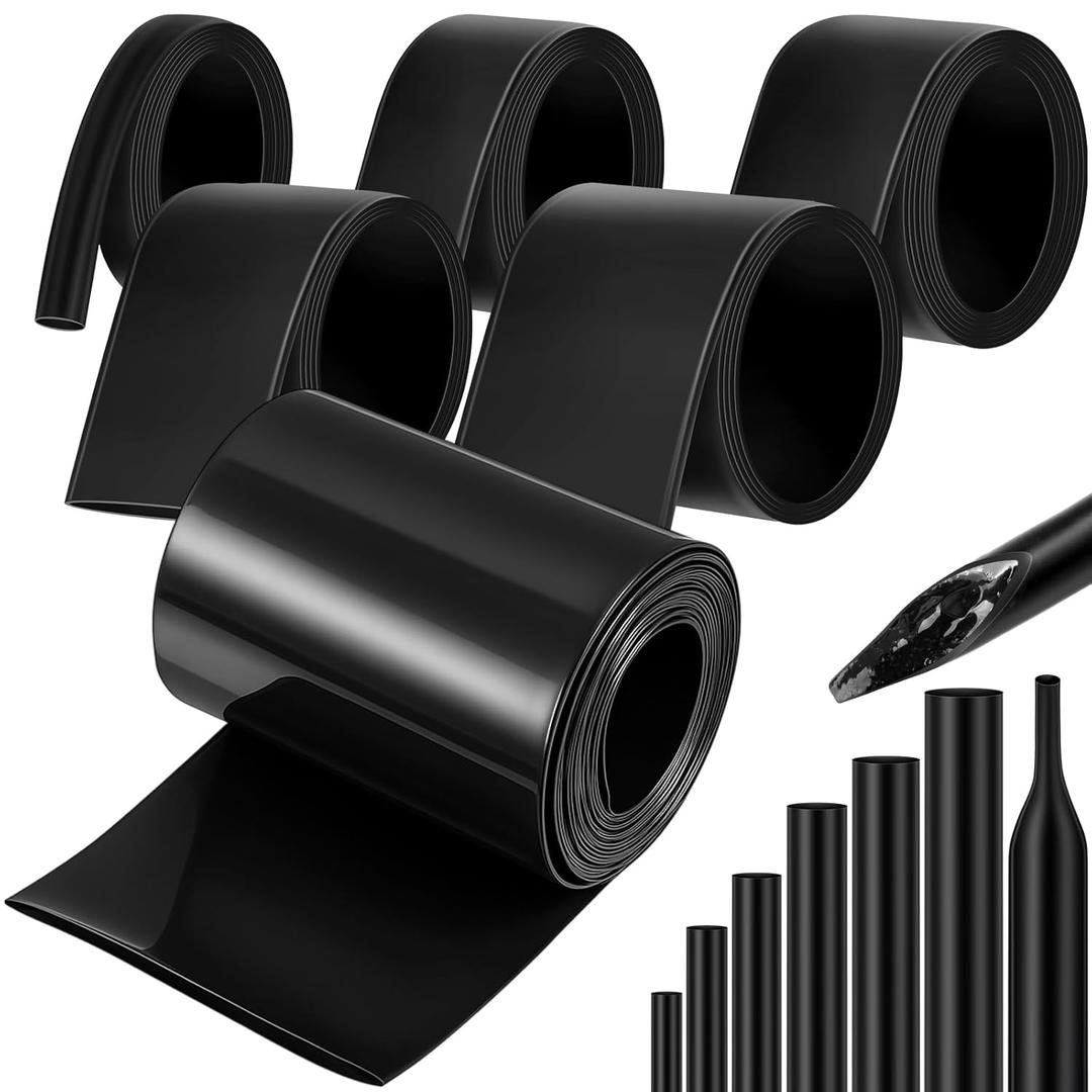 Pangda 6 Heat Shrink Tubing 3: 1 Ratio Marine Grade Adhesive Lined Waterproof Heat Shrink Tubing Black Polyolefin Sleeving Wrap Wire Insulation Tube (1/4 +3/16+3/8+1/2+1+1.5+2inch)