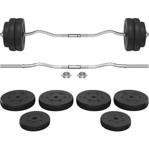 Yaheetech Barbell Set - Olympic Curl Bar & Weights (66LB, 55LB, 44LB) with Chrome Finish & Black Color