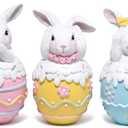 Hodao Easter Bunny Figurines Set of 3  5.3" Hand-Painted Resin Decorations with Pastel Easter Egg Design  Perfect for Spring Dcor, Tabletops, and Festive Displays (Color 3pcs)