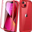 Diaclara Designed for iPhone 13 Case, Full Body Rugged Case with Built-in Touch Sensitive Anti-Scratch Screen Protector, Soft TPU Bumper Case for iPhone 13 6.1" (Red and Clear)