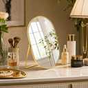 Vanity Desk Table Mirror Oval Makeup Mirror 90Adjustable Rotation Golden Metal Framed Standing Mirrors Room Decor for Living Room,Bedroom,Tabletop,Bathroom