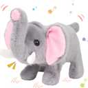 Hopearl Walking Elephant Interactive Crawling Elephish Electronic Plush Toy Animated Gifts for Toddlers Birthday, Gray, 9''